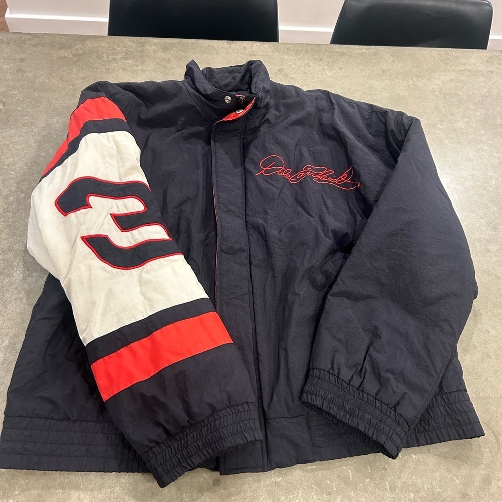 Vintage Dale Earnhardt nylon bomber jacket. Embroidered logos. Size Large.